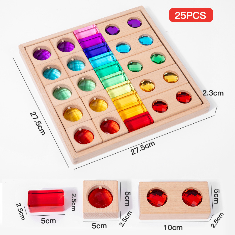 Bloques de construcción de arco iris cuadrados de acrílico, juguetes educativos de jardín de infantes, piedras preciosas de alta transmisión de luz, bloques de construcción de luces y sombras transfronterizos