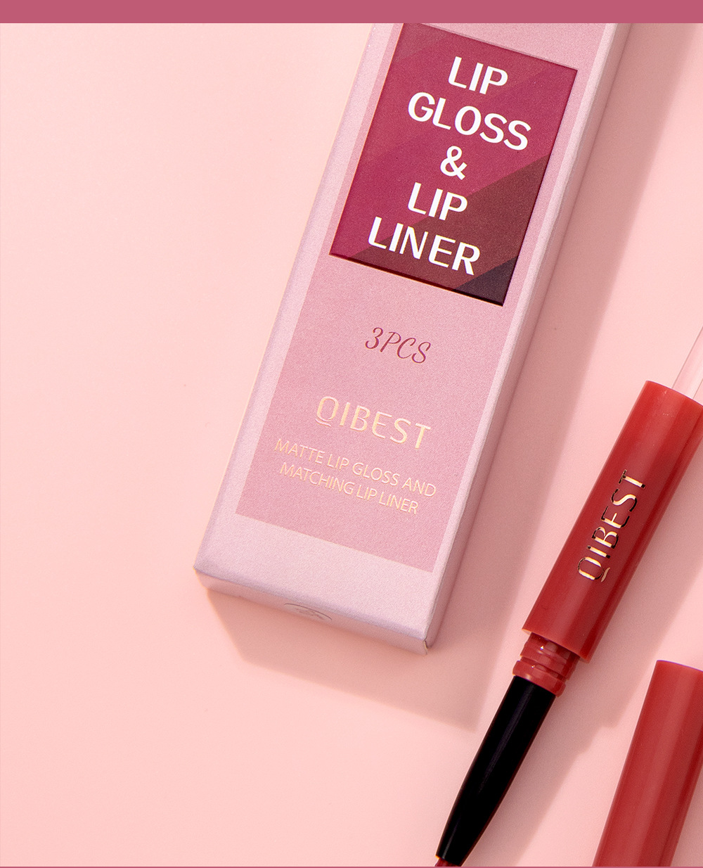 QIBEST Cross-border Two-in-one Lip Gloss and Lip Liner Pen Waterproof matte Velvet Non-smudging Double-head Lip gloss Set wholesale undefined
