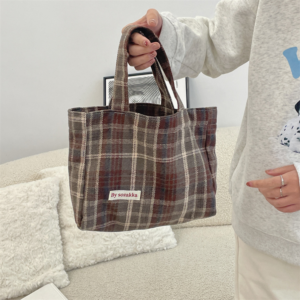 311021 Simple ins retro style woolen multi-color handbag for women, 2023 new checkered autumn and winter women's bag undefined