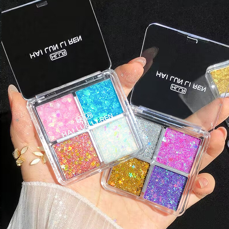 Helen Beauty Children's Day Stage Four-Color Sequin Eye Shadow Multi-Purpose Fine Glitter Domestic Makeup Eye Shadow Palette