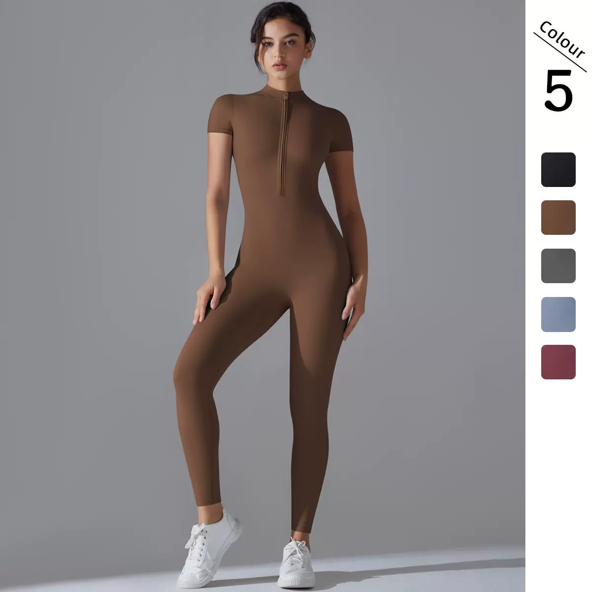 短袖连体衣秋冬健身服长款瑜伽服紧身休闲拉链锦丝舞蹈显瘦速干服