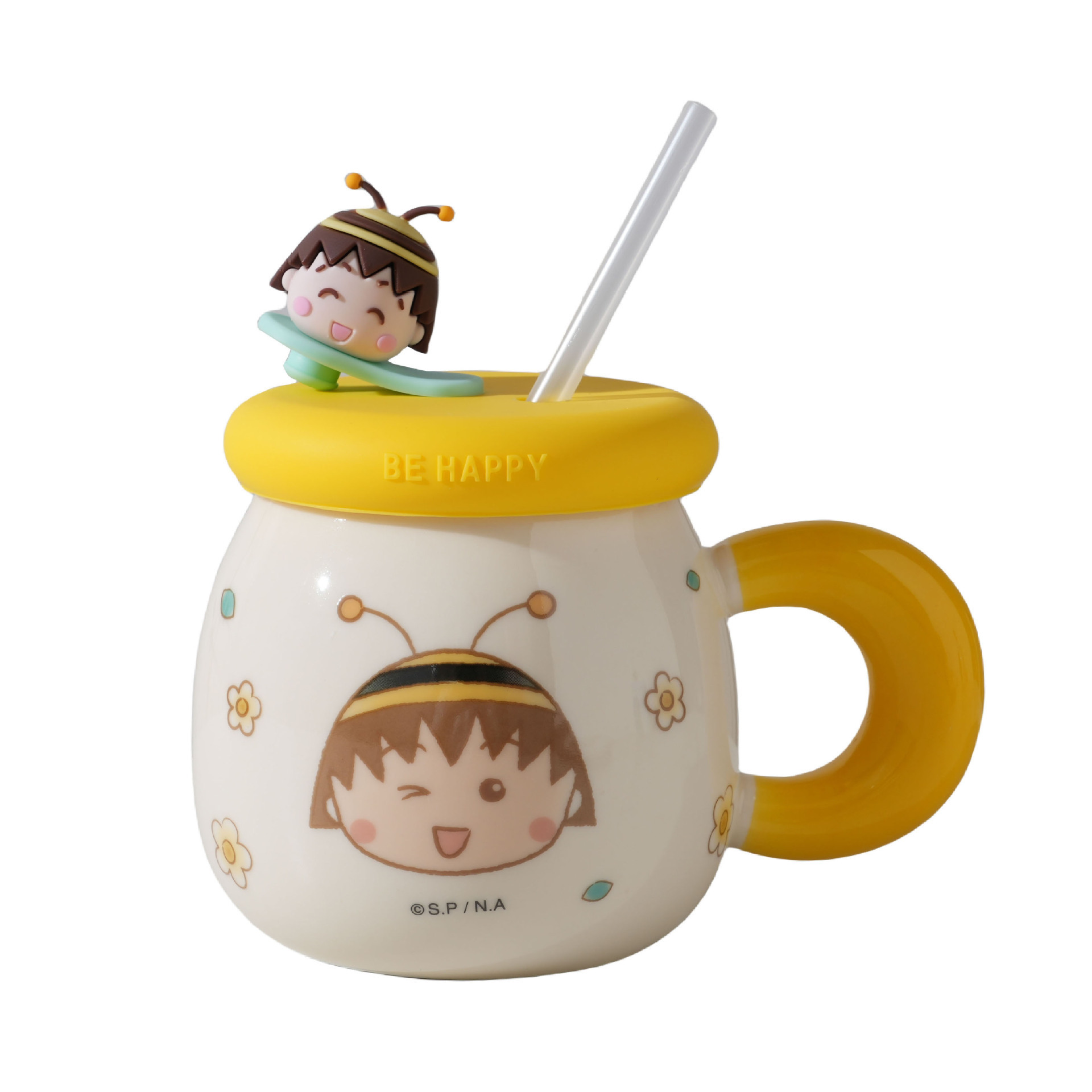 Taza de pajita de bolas de cereza Taza de cerámica para el hogar Memoria de la infancia Taza de agua para niños Taza de bebé familiar