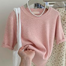 韩系简约温柔混羊毛绒短袖针织小衫女春秋内外穿百搭打底T恤上衣