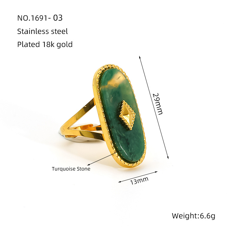 Estilo retro francés piedra natural elíptica anillo de acero inoxidable popular femenino anillo de concha natural apertura ajustable