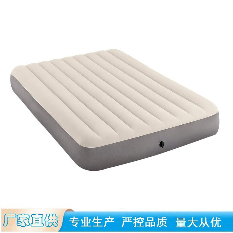 Factory Direct Supply Inflatable Mattress Flocked Double Air Bed Straight Pull Belt Oversized Outdoor Camping Style Off-white Gray Air Cushion