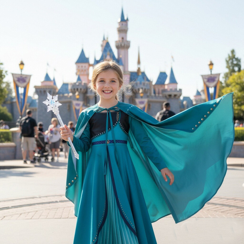 Green Princess Anna Christmas Dress Girls Long Sleeve Dress Cosplay Costume Cosplay Costume