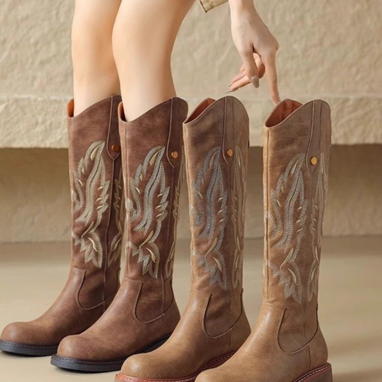 Autumn New Flats Non-Slip Boots Printed Export Large Size Women's Boots Boots Pure Color Fashion Roman Boots