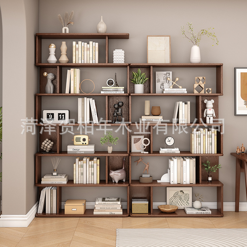 Solid Wood Bookshelf Floor Storage Rack Children's Simple Storage Multi-Layer Student Household Storage Cabinet Integrated Wall Bookcase