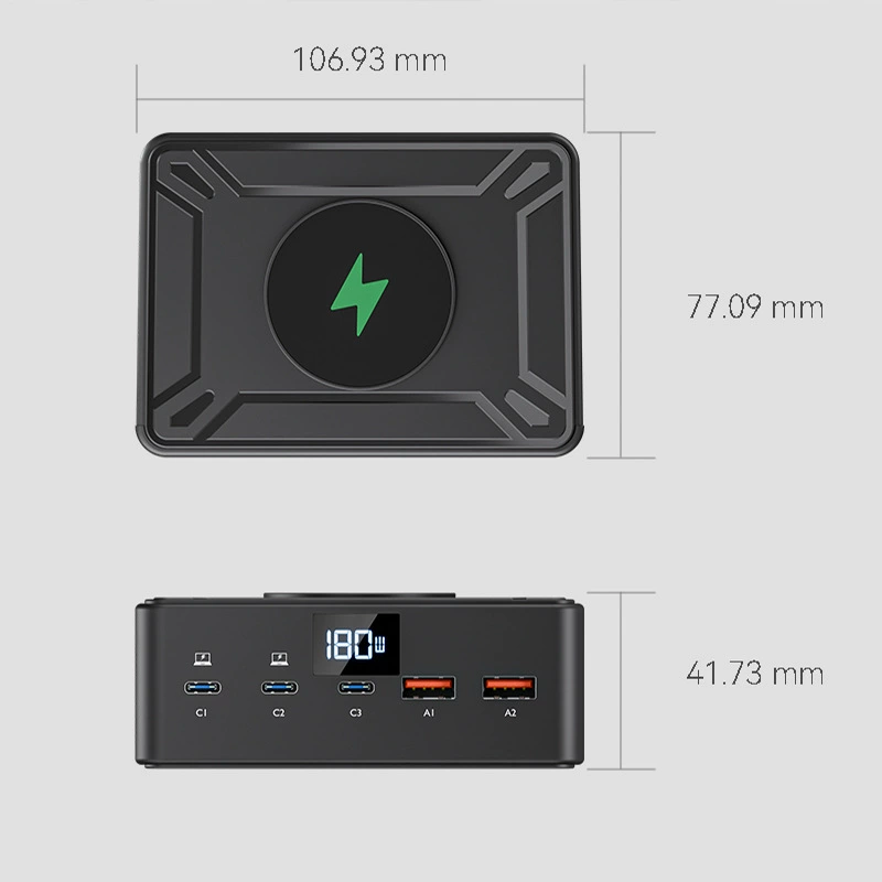 Умный адаптер с цифровым дисплеем PD100W настольный многопортовый зарядный блок с беспроводной зарядкой 190W, нитрид галлия, мультипортовый зарядник