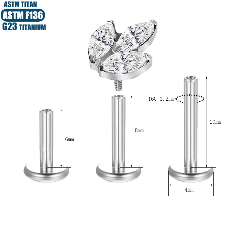 Silver pointed spike labret stud material detail