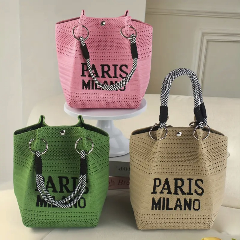 Transfronterizos bolsos de moda de punto exquisitos portátiles bolsas de balde de ocio de mujeres bolsas de almuerzo de estudiantes