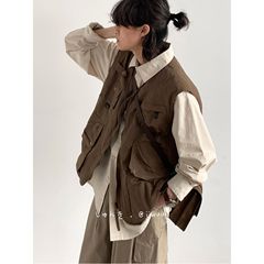 日系レトロゆるい工装馬甲多ポケットアウトドア機能男子女子女子阿美カチカチキャンプ戦術ベスト