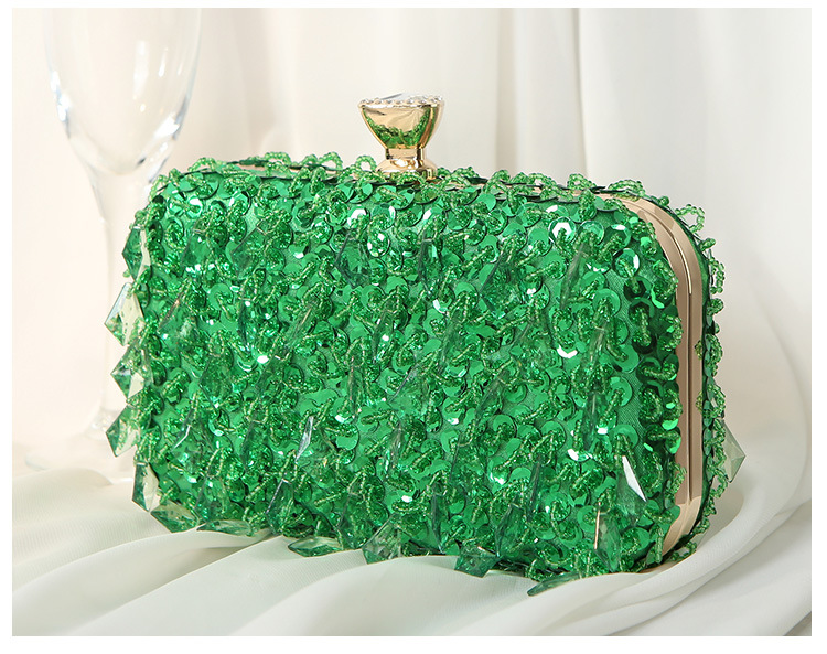Red Purple Green Iron Solid Color Beading Evening Bags chain display picture 4