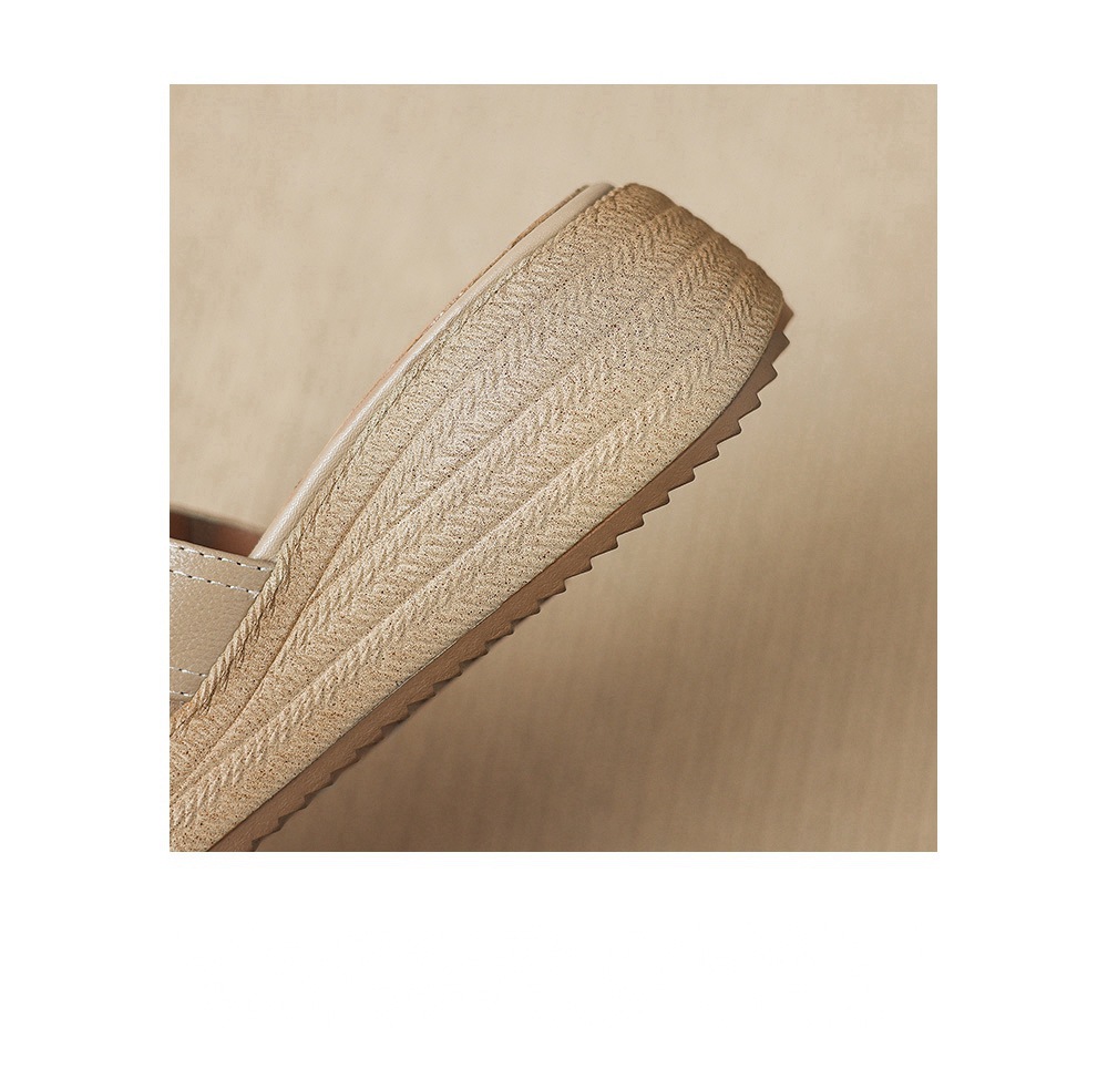 Sandal nữ quai chữ V đế bánh mì da dê hở mũi — màu trắng ngà chi tiết 10