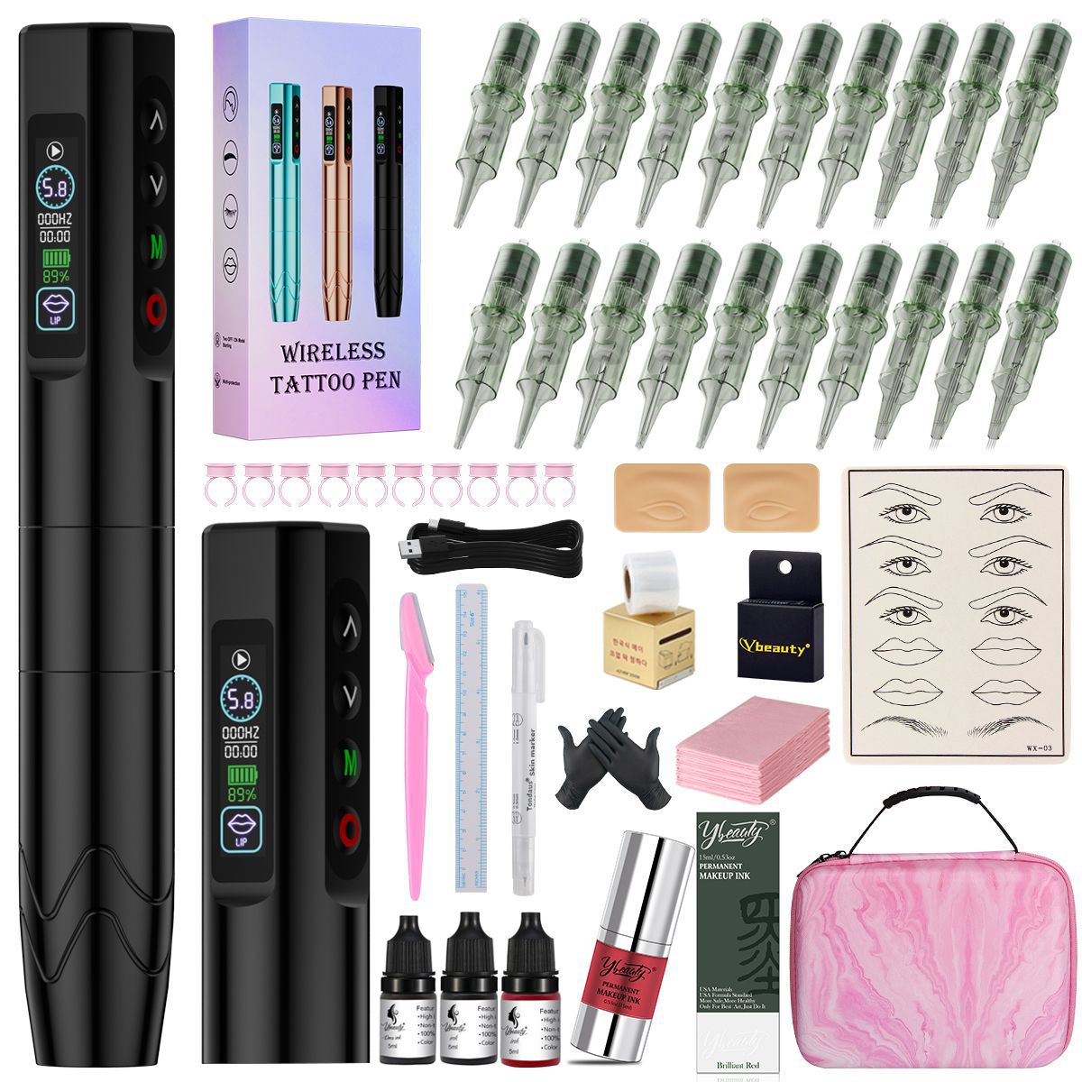 Máquina de Tatuaje Inalámbrica Multimodo de Doble Batería para Cejas, Labios y Delineador de Ojos, Juego Completo de Herramientas para Tatuajes Pequeños Todo en Uno