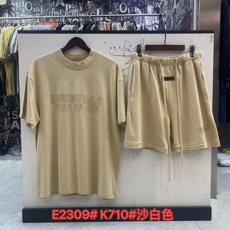 FOGESS Camiseta de cuello redondo, manga corta, camiseta de cuello de terry, pantalones cortos, set suelto, moda masculina, juventud, 18 - 24 años