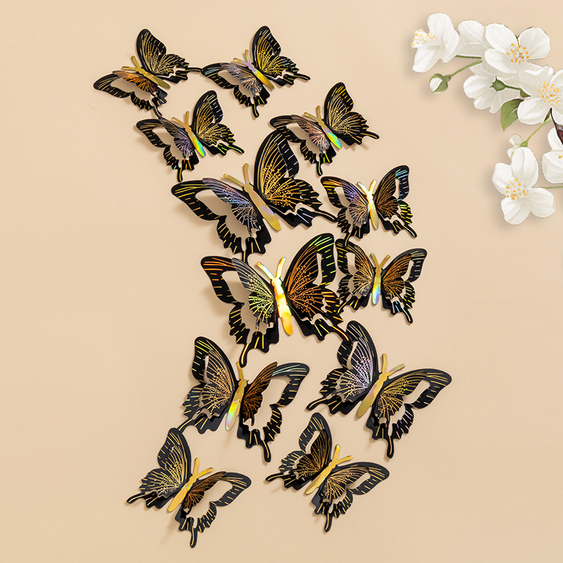 Simulación tridimensional 3D color bronceado mariposa decoración de pared sentido avanzado diseño de fiesta de boda accesorios de pegatina de pared de PVC