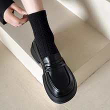 真皮英伦风小皮鞋女鞋2025春夏新款配裙子厚底一脚蹬乐福鞋jk单鞋