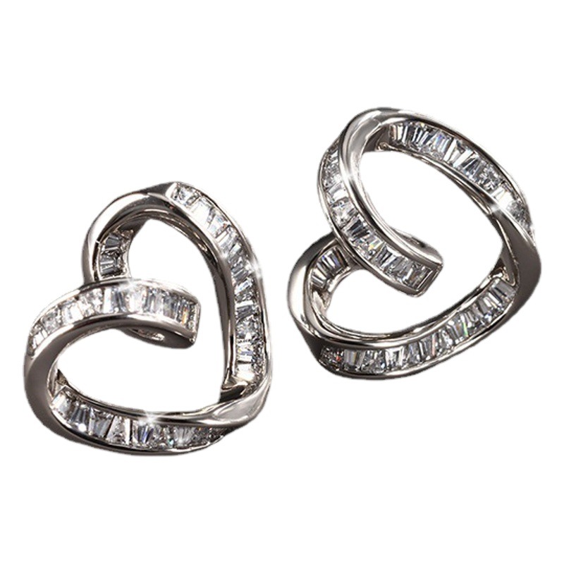 Joyería de Xupe micro-incrustado cuadrado completo circonio pendientes en forma de corazón joyería al por mayor japonés y coreano temperamento pendientes encantadores pendientes para las mujeres