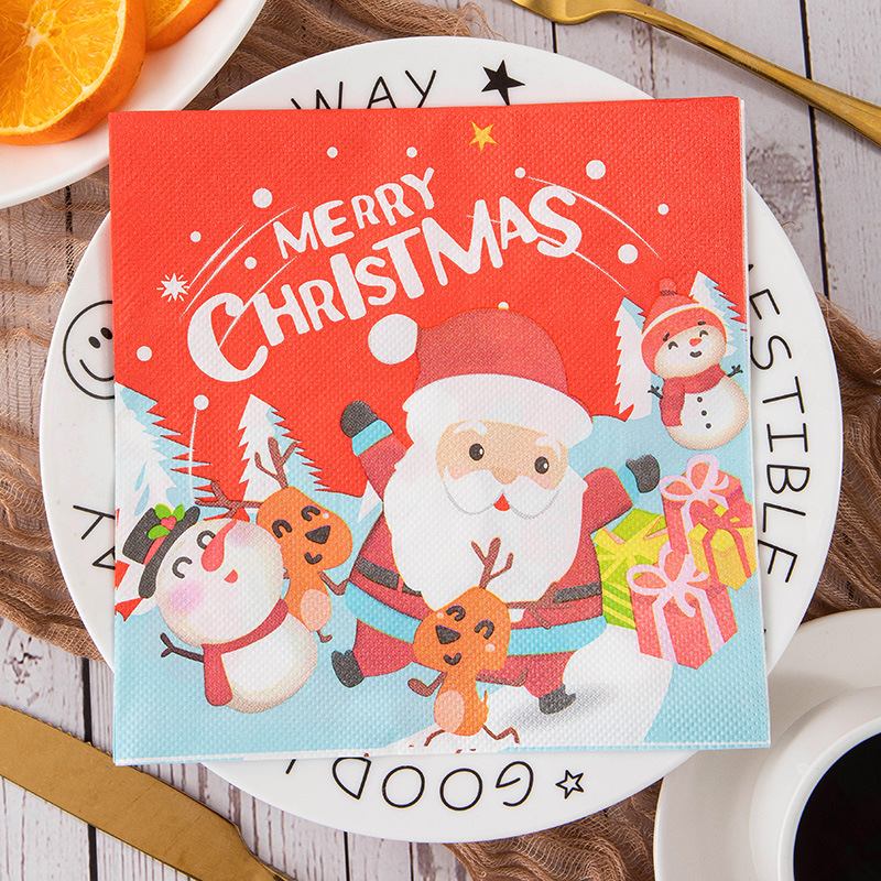 New cross-border Santa Claus printed handkerchief paper cartoon square tissue party printed tissue paper factory direct sales wholesale