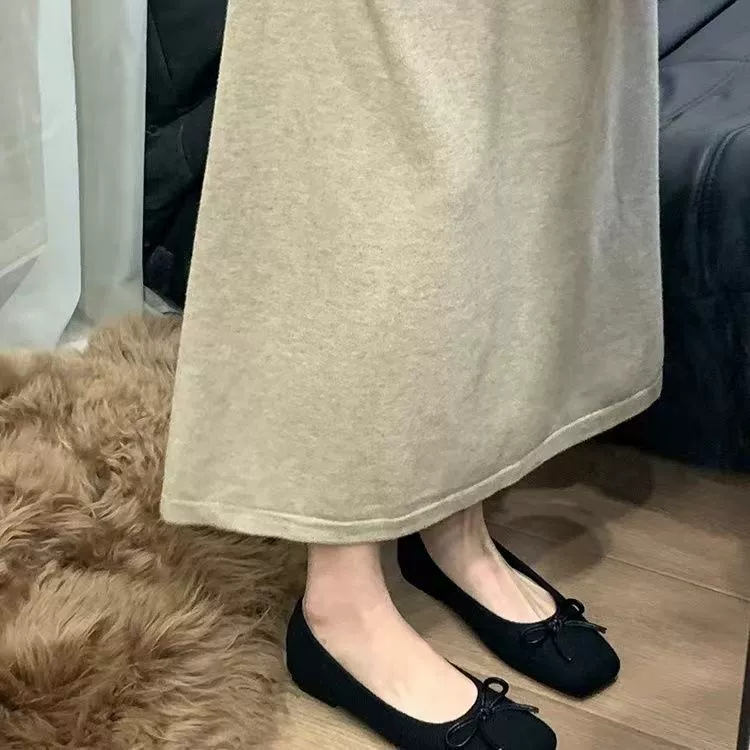 2024 осенние новые банты нежные бобовые туфли со светлыми ртами бабушка с плоским дном