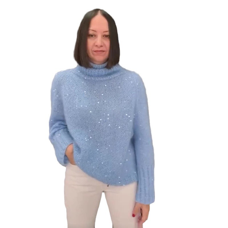 2024 otoño nuevo estilo europeo y americano Amazon transfronterizo ropa de mujer de color sólido de cuello alto cómodo universal suéter de punto de sequilla
