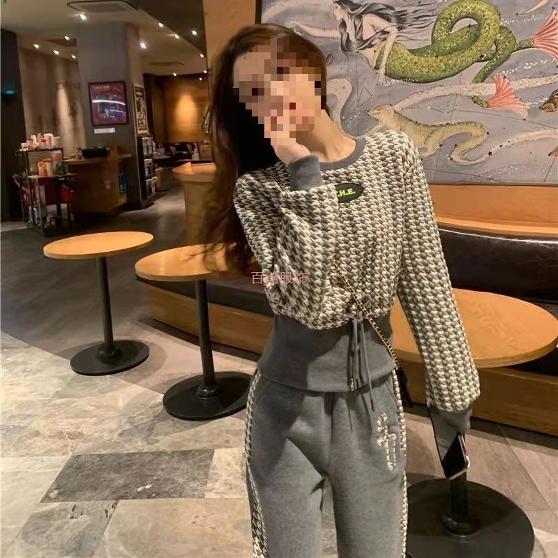 休闲运动套装女秋季2025新款网红小个子时尚减龄卫衣阔腿裤两件套|undefined