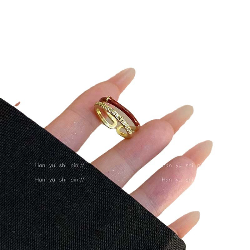 Adjustable Red Ring, Small Fresh Style, Index Finger, Star & Diamond Accent