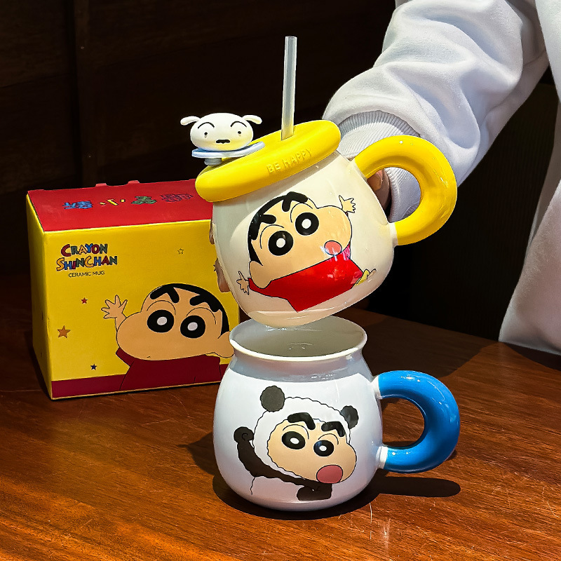 クレヨンしんちゃんマグカップ誕生日プレゼント朝食牛乳カップルカップ女子実用蓋付き陶磁器カップお土産|undefined