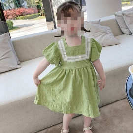 女童夏装连衣裙2022新款韩版儿童洋气薄款方领女孩宝宝公主Q2132