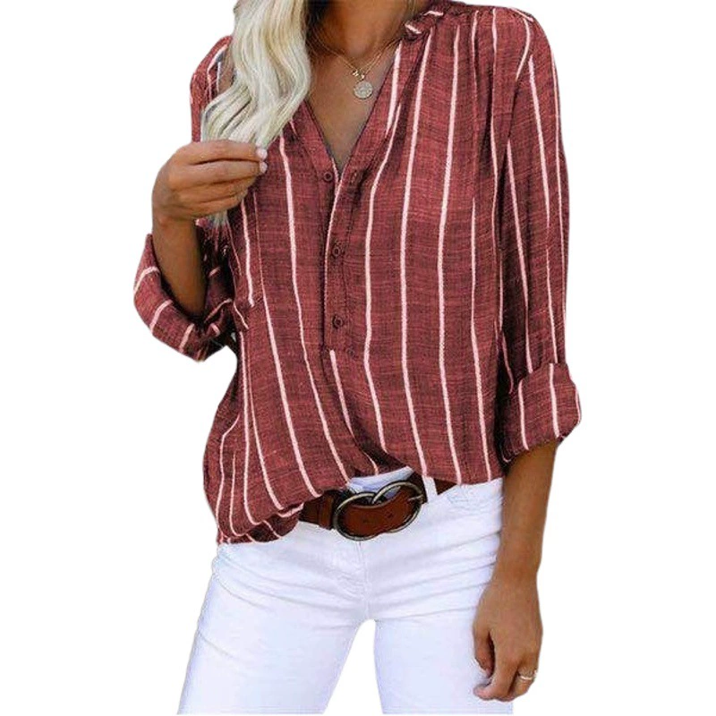 Доставка в тот же день через границу AliExpress Wish Amazon простая Модная рубашка в полоску с принтом рубашка для внешней торговли для женщин
