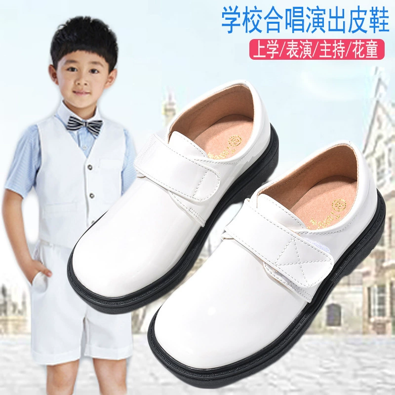 Белая кожаная обувь для мальчиков Британский стиль, платье для мальчиков, обувь для выступлений среднего и большого размера, детская обувь для хора