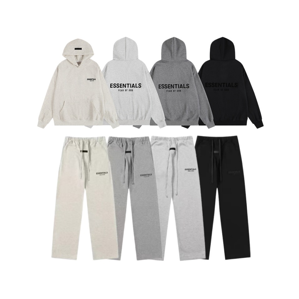 Cross-border FOG secondary line ESSENTIALS flocked hooded sweatshirt loose casual sportswear set for autumn and winter warmth