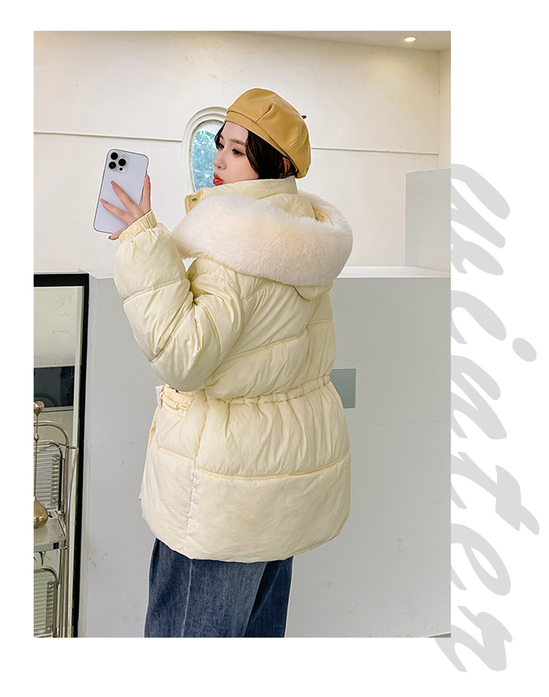 Giacca in cotone con bottoni in corno di mucca dolce versione coreana per donna, nuovo stile invernale da medio a lungo, grande collo di pelliccia,_voghion.com