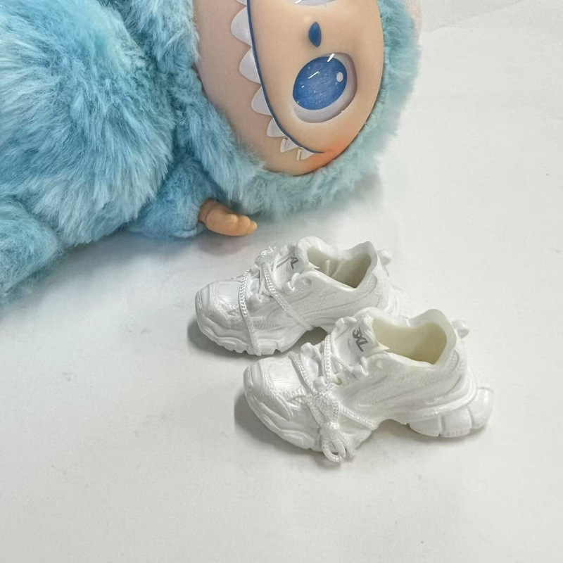 LABUBU Zapatos Rabu Ropa de bebé 17cm felpa vinilo bolso de muñeca colgante para zapatos desnudos caja ciega