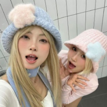 原创韩系出片显脸小侧边毛绒星星百搭针织帽盆帽雷锋帽百搭温柔潮|undefined