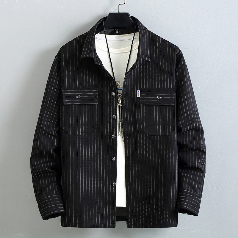 Japanese-Style Shirt Jacket Set for Men, Spring and Autumn Workwear Coat, Trendy Plus-Size Oversized Autumn Two-Piece Set