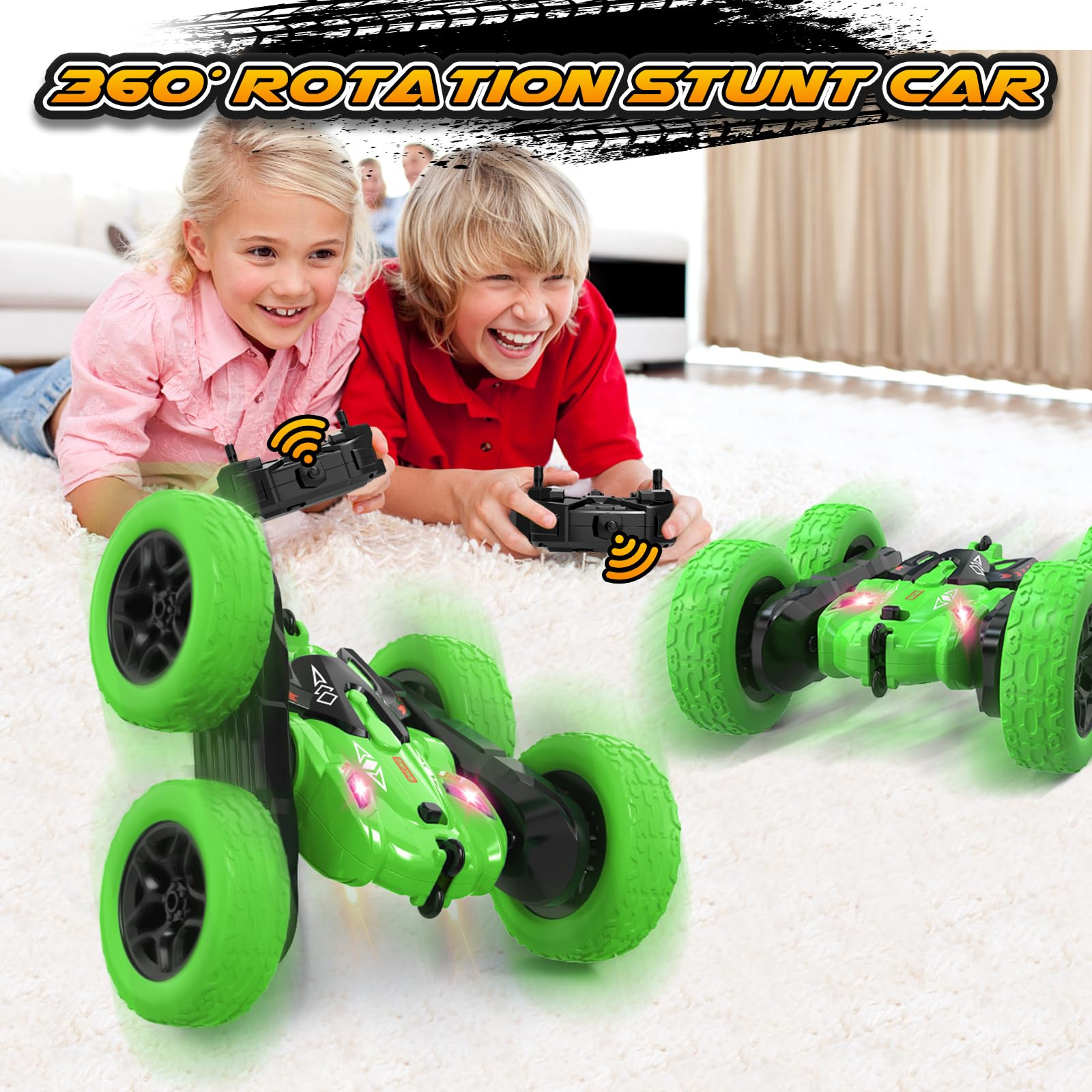 Amazon Kids Remote Control Vehicle Cross-border 2.4G doble cara acrobacias luces todoterreno 4WD rollover juguetes para niños