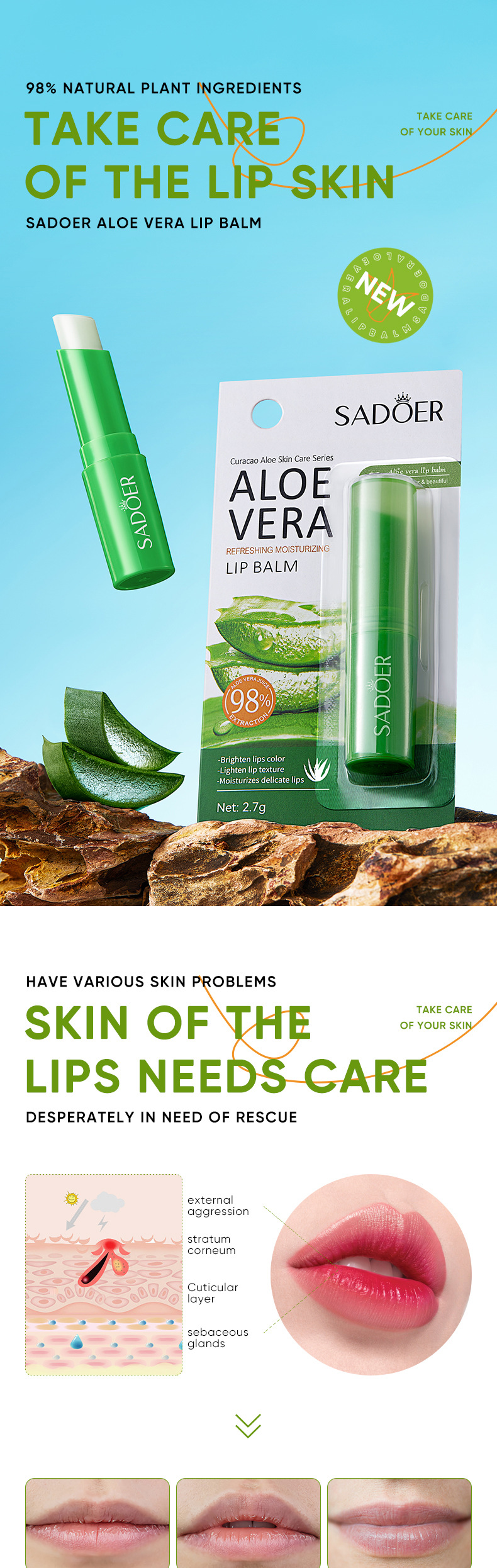 SADOER All Aloe lipstick Nourishing, Refreshing, Moisturizing and Repairing_voghion.com