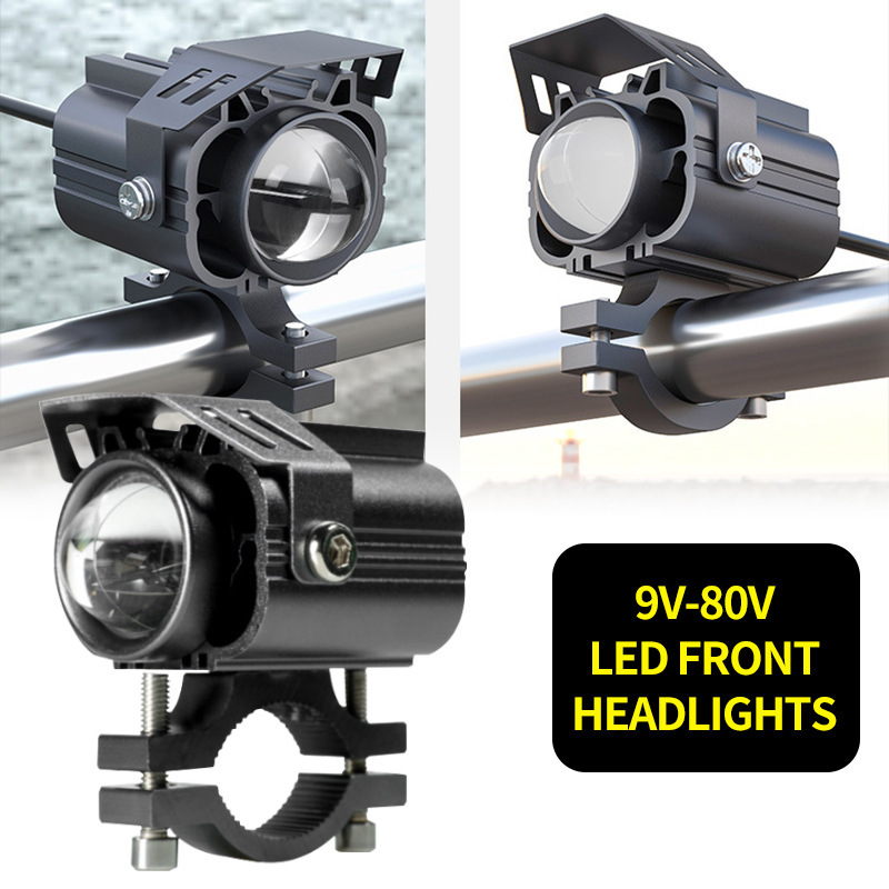 Transfronterizos motociclista blanco amarillo doble luz baja gran cara gato exterior faro de vehículo eléctrico reforma del faro