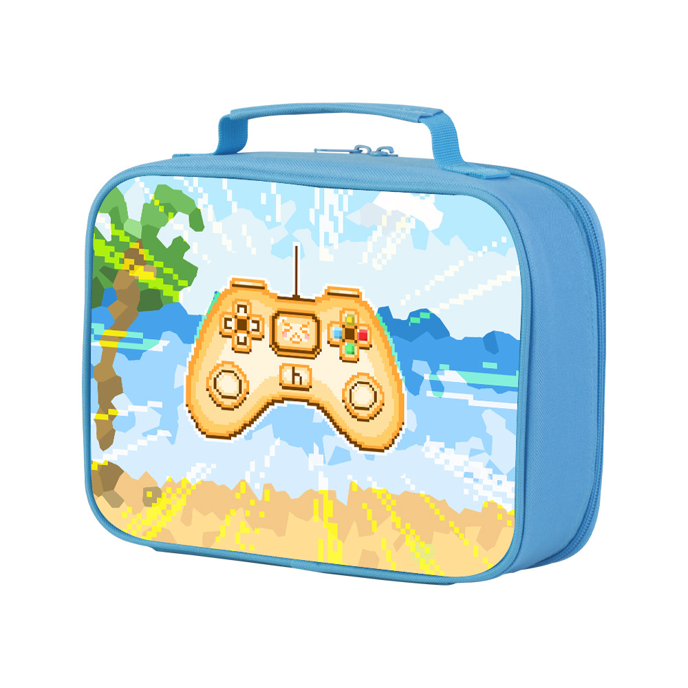 Paquete de almuerzo de estudiantes portátil de dopamina colorido, paquete de almuerzo cuadrado de gran capacidad, paquete de almuerzo de píxeles estrella, mango de juego, paquete de aislamiento térmico