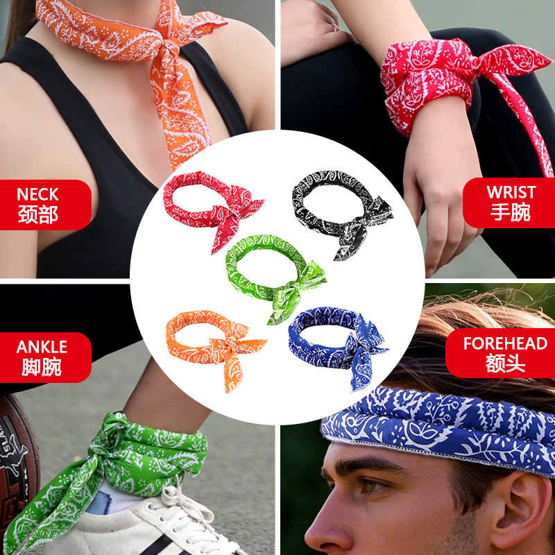 アマゾンの越境木の葉の小さい氷巾の冷たいタオルの夏の温度を下げる氷帯の運動の頭巾は汗を吸います。