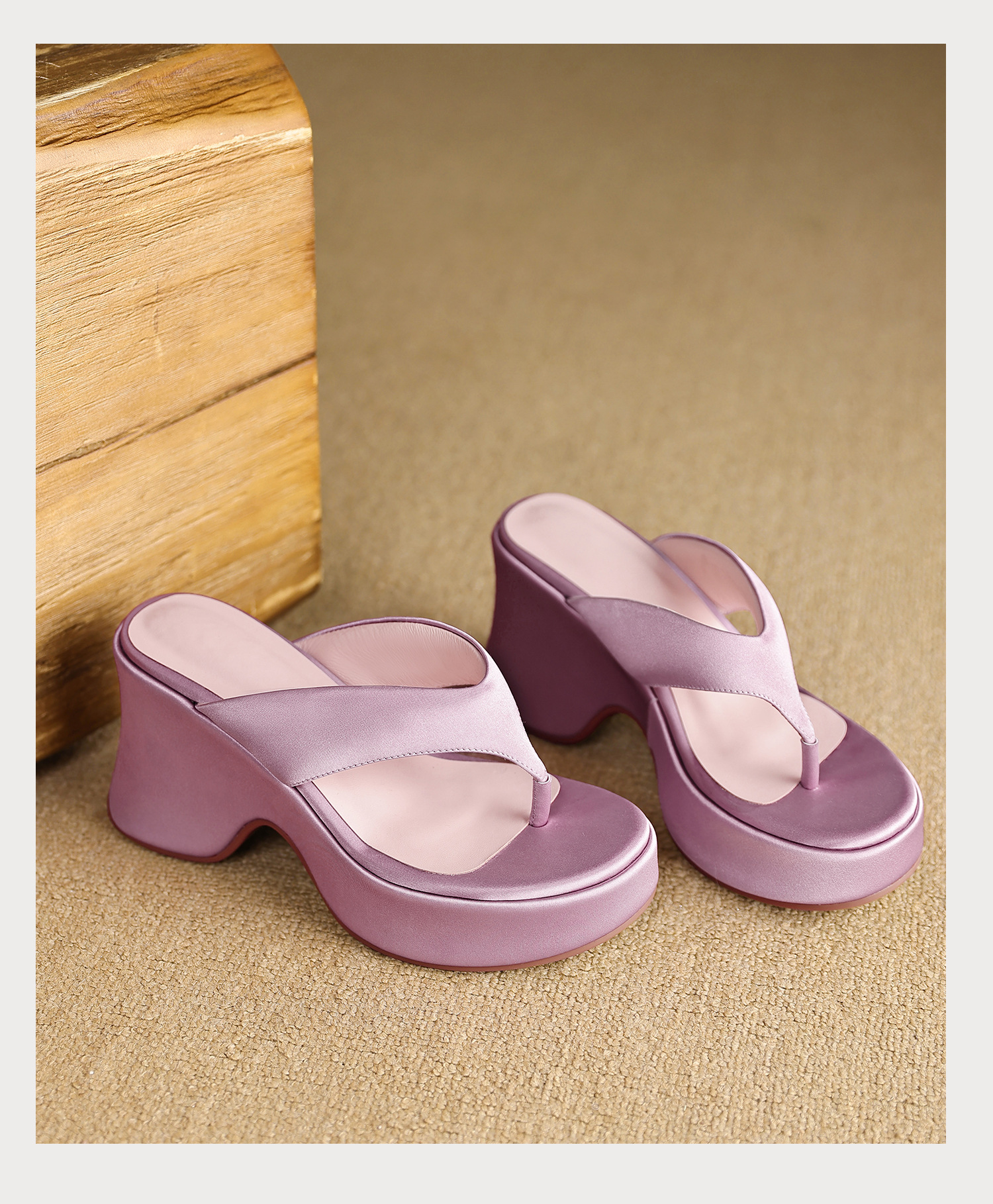 Dép sandal nữ xỏ ngón đế bệt, quai lụa mềm, đế tăng chiều cao nhẹ — màu đen, màu tím, màu mơ chi tiết 22