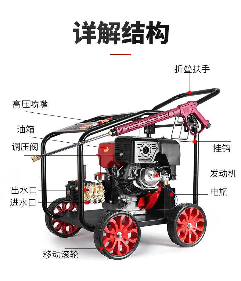 Diesel Gasoline High-Pressure Car Washing Machine High-Power Cleaning Machine Commercial Industrial Grade Water Gun Sewer Pipe Dredging Machine