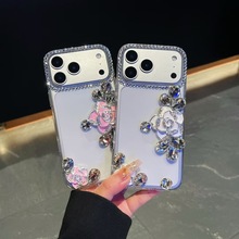 苹果ins风透明手机壳适用iPhone17水钻16玫瑰花立体15轻奢xsmax硬