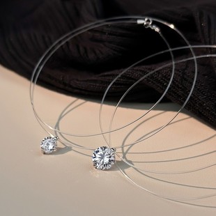 New Popular Mermaid Tears Transparent Fishing Line Invisible Super Flash Zircon Necklace for Women, High-End, Fashionable and Versatile Collarbone