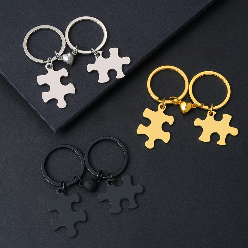 1 Piece, 1 Set Quantity Casual, Daily Occasion 201 Stainless Steel Material Basic Jigsaw Customization Laser Engraving 201 Stainless Steel Plating Unisex Bag Pendant Keychain