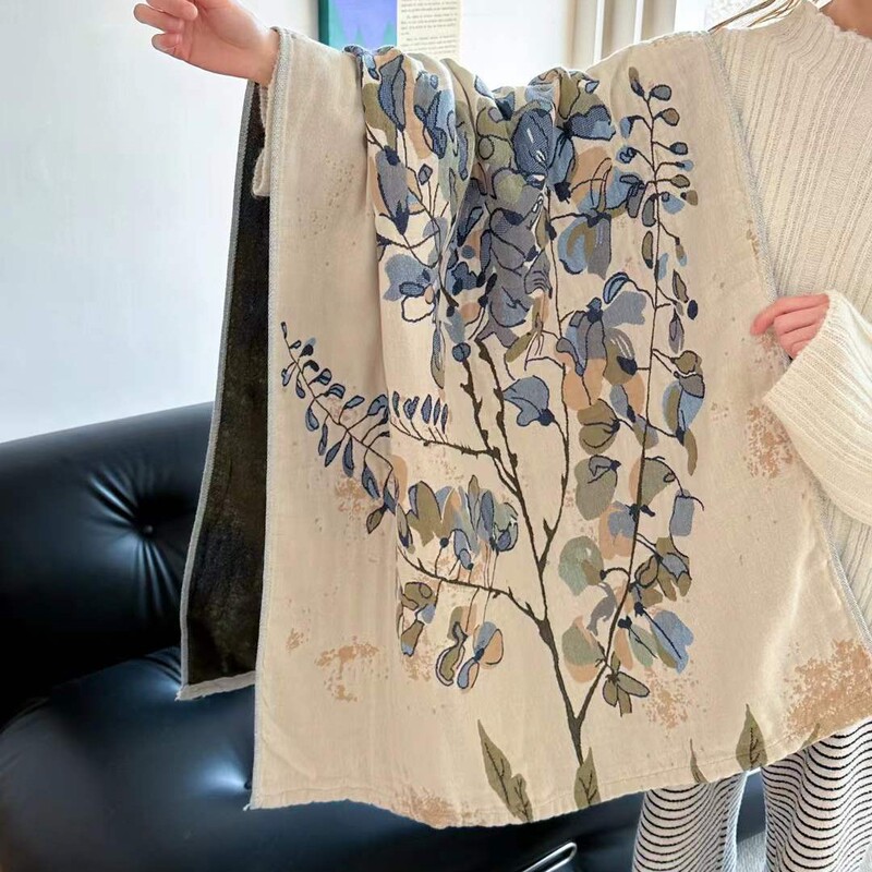 Factory Direct Sales Cotton Gauze Jacquard Bath Towel Retro Floral Cotton Jacquard Puff Blanket Office Small Blanket Factory Direct Sales Cotton Gauze Jacquard Bath Towel Retro Floral Cotton Jacquard Puff Blanket Office Small Blanket