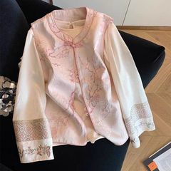 新中式盘扣马甲提花衬衫套装女年春季新款国风气质上衣两件套2025