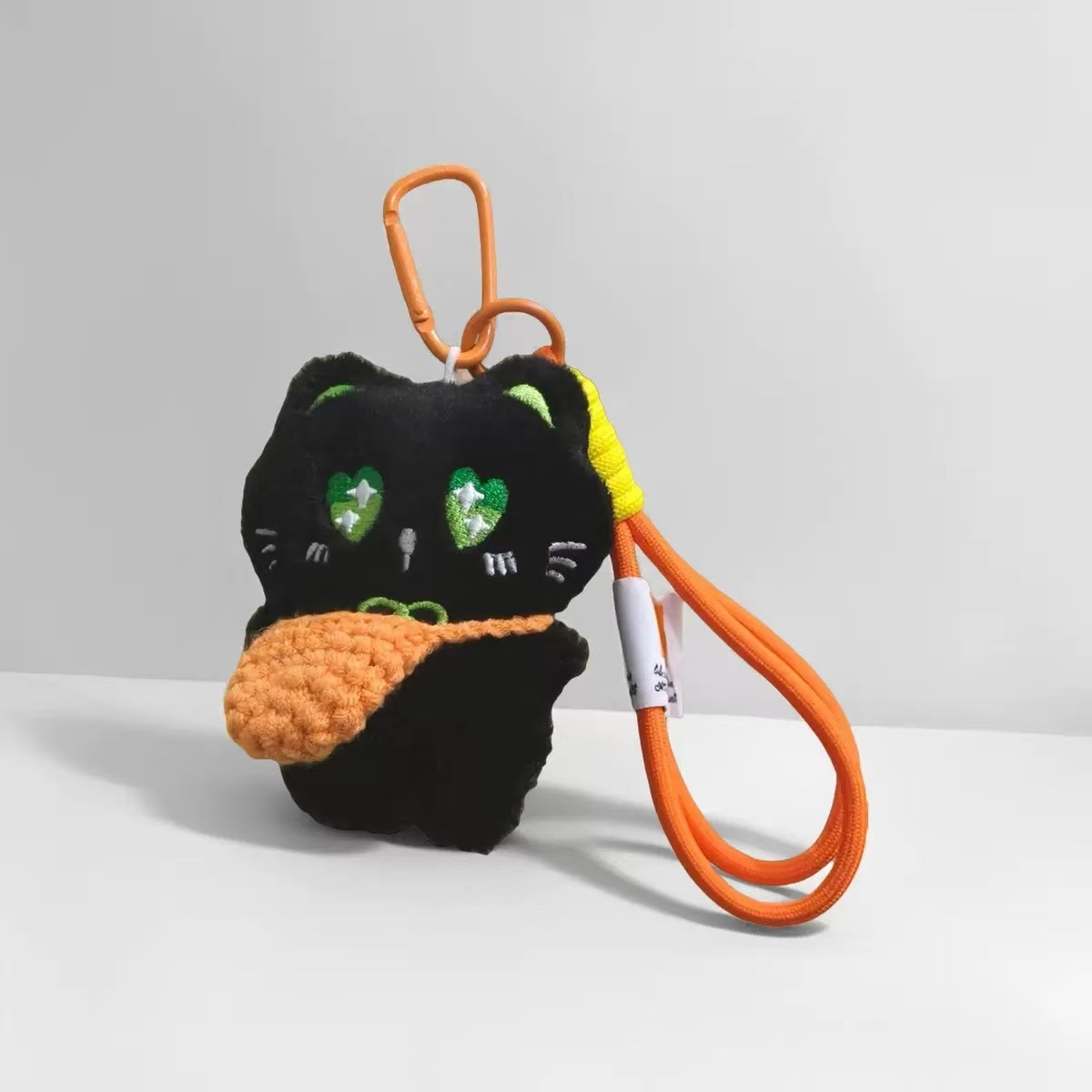 lindo felino de peluche, ojos negros grandes, muñecas, colgante, colgante, bolso, colgante, llavero chirriante diy